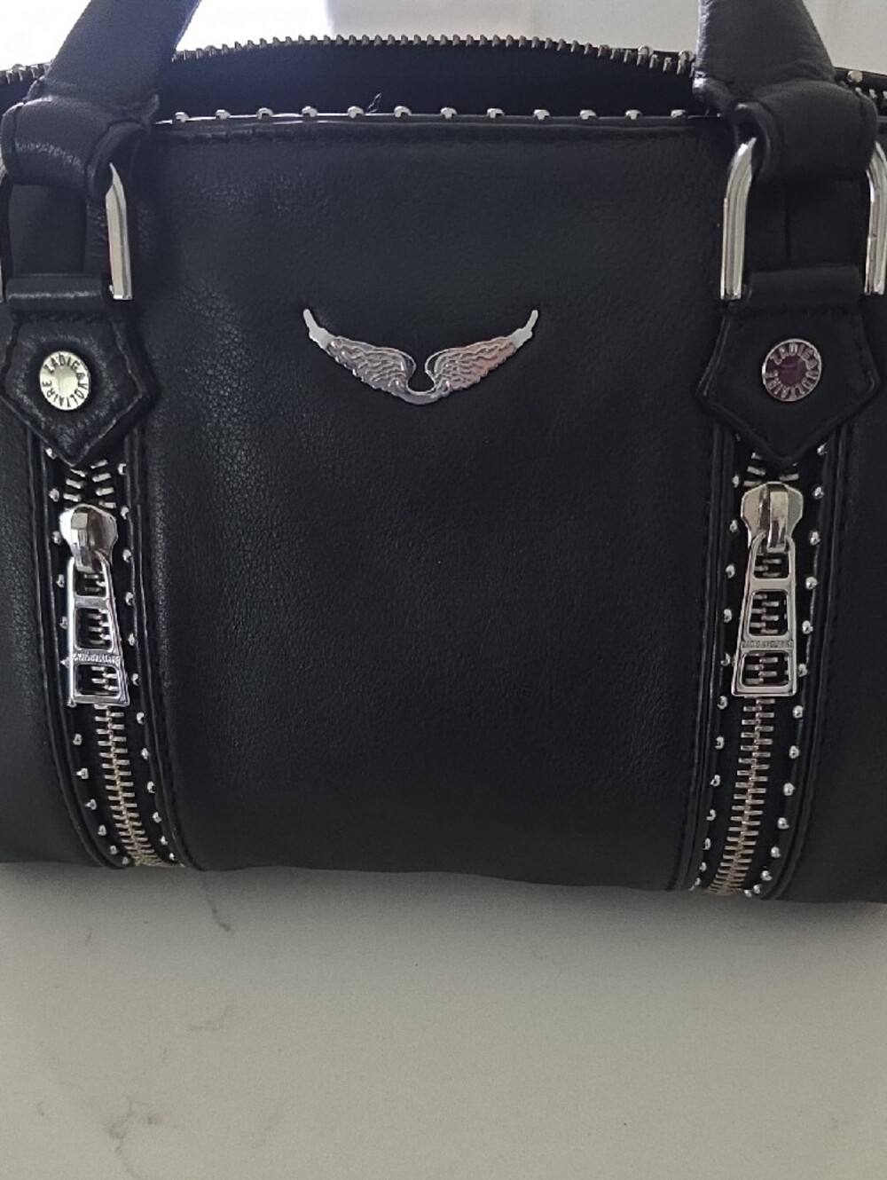 Zadig & Voltaire Black Leather Satchel with Studs and Wing Emblem - Picture 3 of 6